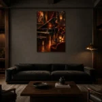 Candlelit Grand Piano Jazz Wall Art Canvas Print shown in a warm modern interior