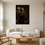 Vintage Trumpet Performance Jazz Wall Art Canvas Print styled in a refined neutral interior