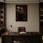 Vintage Trumpet Performance Jazz Wall Art Canvas Print displayed in a contemporary gallery-inspired room