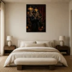 Vintage Trumpet Performance Jazz Wall Art Canvas Print showcased in an elegant minimalist interior