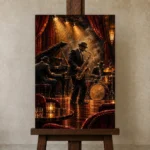 Vintage Jazz Ensemble Jazz Wall Art Canvas Print displayed on a studio easel