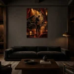 Vintage Jazz Ensemble Jazz Wall Art Canvas Print shown in a warm modern interior