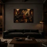 Art Deco Jazz Ensemble Jazz Wall Art Canvas Print shown in a warm modern interior