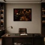 Late Night Jazz Lounge Jazz Wall Art Canvas Print displayed in a contemporary gallery-inspired room