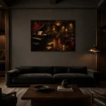 Late Night Jazz Lounge Jazz Wall Art Canvas Print shown in a warm modern interior