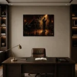 Spotlight Trumpet Performance Jazz Wall Art Canvas Print displayed in a contemporary gallery-inspired room