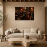 Vintage Jazz Bar Jazz Wall Art Canvas Print presented in a sophisticated home setting