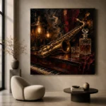 Vintage Saxophone Still Life Jazz Wall Art Canvas Print - Image 6