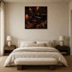 Cozy Vintage Jazz Lounge Jazz Wall Art Canvas Print showcased in an elegant minimalist interior