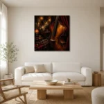 Elegant Upright Bass Jazz Wall Art Canvas Print styled in a refined neutral interior
