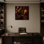 Elegant Upright Bass Jazz Wall Art Canvas Print displayed in a contemporary gallery-inspired room