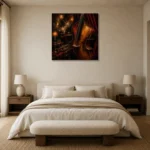 Elegant Upright Bass Jazz Wall Art Canvas Print showcased in an elegant minimalist interior
