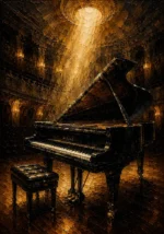 Golden Concert Grand Piano Wall Art Canvas Print
