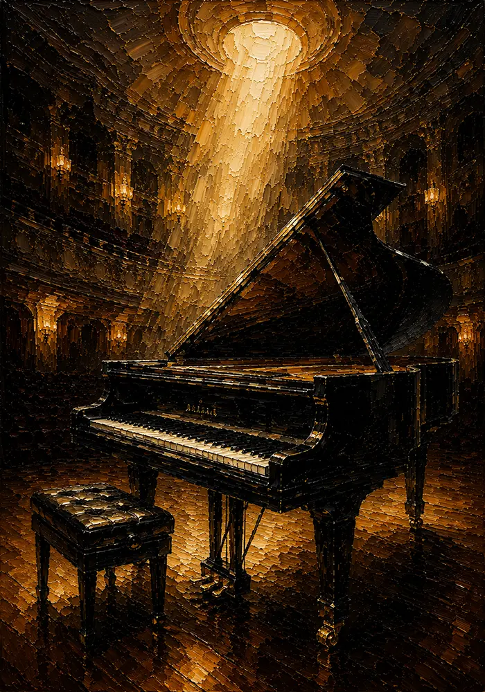 Golden Concert Grand Piano Wall Art Canvas Print