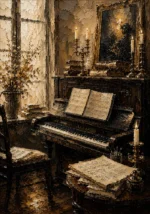Vintage Composition Studio Piano Wall Art Canvas Print