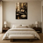 Vintage Composition Studio Piano Wall Art Canvas Print showcased in an elegant minimalist interior