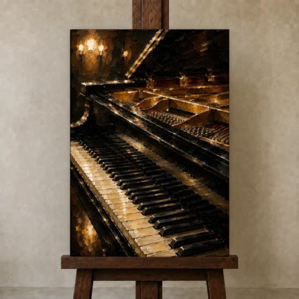 Golden Piano Keys Piano Wall Art Canvas Print shown in Studio Easel