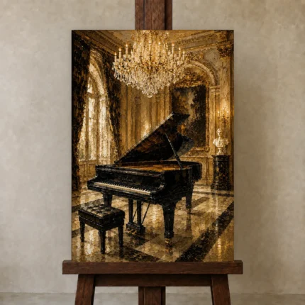 Grand Piano Recital Room Piano Wall Art Canvas Print shown in Studio Easel