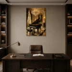 Grand Piano Recital Room Piano Wall Art Canvas Print displayed in a contemporary gallery-inspired room
