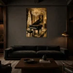 Grand Piano Recital Room Piano Wall Art Canvas Print shown in a warm modern interior