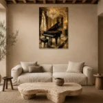 Grand Piano Recital Room Piano Wall Art Canvas Print presented in a sophisticated home setting