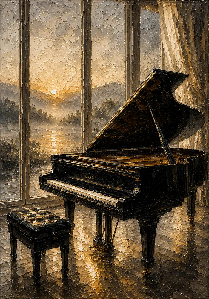 Golden Dawn Piano Wall Art Canvas Print