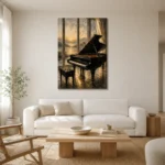 Golden Dawn Piano Wall Art Canvas Print styled in a refined neutral interior