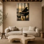 Golden Dawn Piano Wall Art Canvas Print presented in a sophisticated home setting