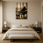 Golden Dawn Piano Wall Art Canvas Print showcased in an elegant minimalist interior