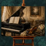 Vintage Piano Still Life Wall Art Canvas Print - Image 2