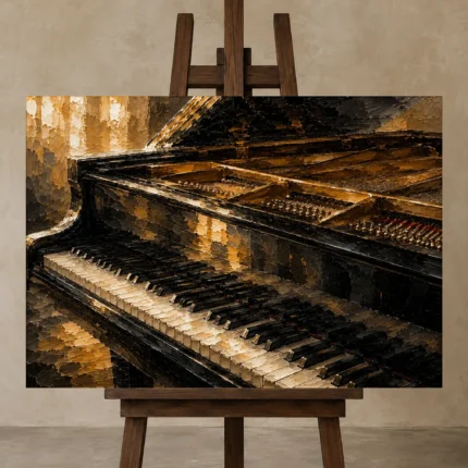 Golden Piano Keys Wall Art Canvas Print shown in Studio Easel