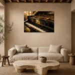 Golden Piano Keys Wall Art Canvas Print presented in a sophisticated home setting