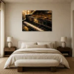 Golden Piano Keys Wall Art Canvas Print showcased in an elegant minimalist interior
