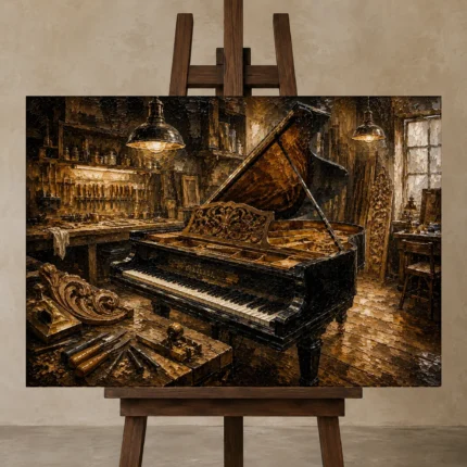 Craftsman’s Atelier Piano Wall Art Canvas Print shown in Studio Easel