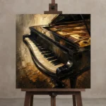 Elegant Grand Piano Wall Art Canvas Print displayed on a studio easel