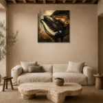 Elegant Grand Piano Wall Art Canvas Print presented in a sophisticated home setting
