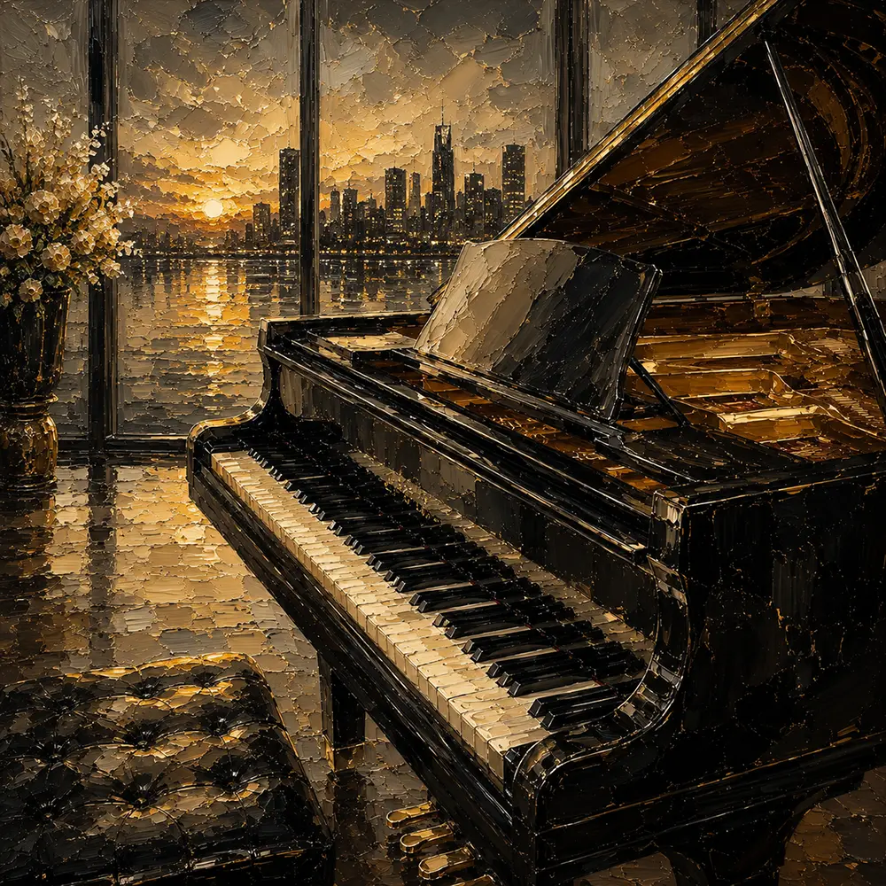 Contemporary Dusk Piano Wall Art Canvas Print