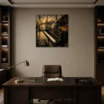 Contemporary Dusk Piano Wall Art Canvas Print displayed in a contemporary gallery-inspired room