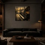 Contemporary Dusk Piano Wall Art Canvas Print shown in a warm modern interior