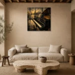 Contemporary Dusk Piano Wall Art Canvas Print presented in a sophisticated home setting