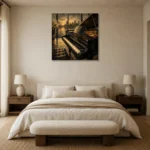 Contemporary Dusk Piano Wall Art Canvas Print showcased in an elegant minimalist interior