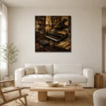 Timeless Music Studio Piano Wall Art Canvas Print styled in a refined neutral interior