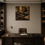 Timeless Music Studio Piano Wall Art Canvas Print displayed in a contemporary gallery-inspired room