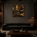 Timeless Music Studio Piano Wall Art Canvas Print shown in a warm modern interior