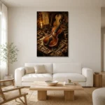 Antique Violin Workshop Wall Art Canvas Print styled in a refined neutral interior