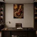 Antique Violin Workshop Wall Art Canvas Print displayed in a contemporary gallery-inspired room