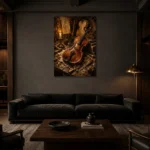 Antique Violin Workshop Wall Art Canvas Print shown in a warm modern interior