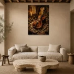 Antique Violin Workshop Wall Art Canvas Print presented in a sophisticated home setting