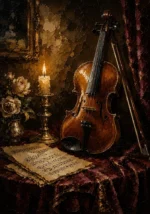 Candlelit Violin Still Life Wall Art Canvas Print