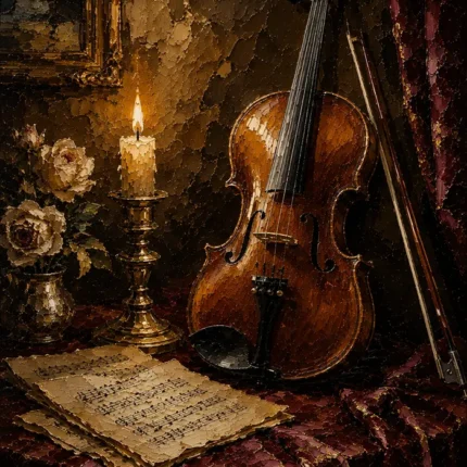 Candlelit Violin Still Life Wall Art Canvas Print